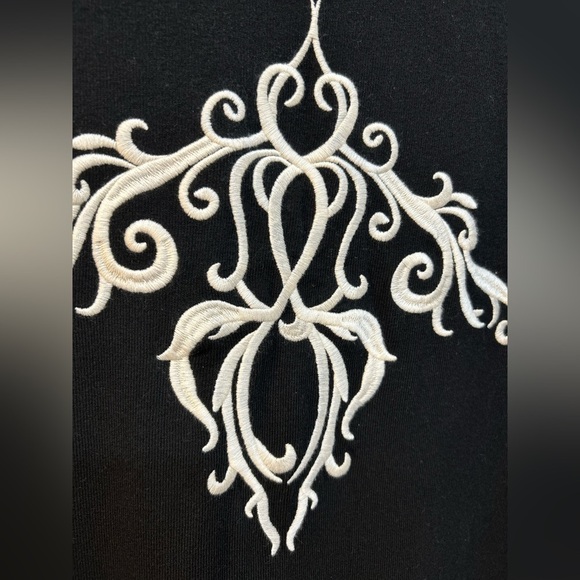 Joseph Ribkoff Little Black Dress Long Sleeve Goth Silhouette Embroidery Size 6 - Picture 4 of 8